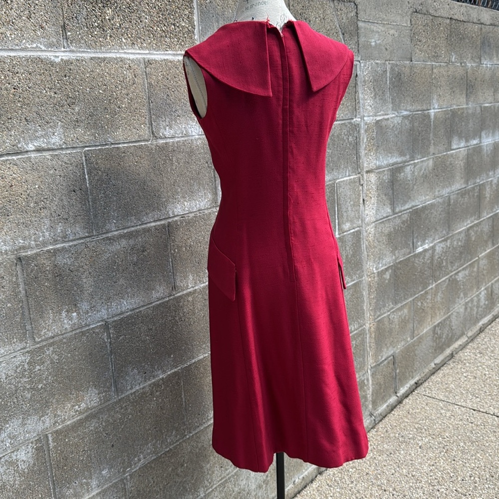 Vintage Carlette 60’s garnet red wool blend midi dress dagger collar EVC S/M - Picture 4 of 10